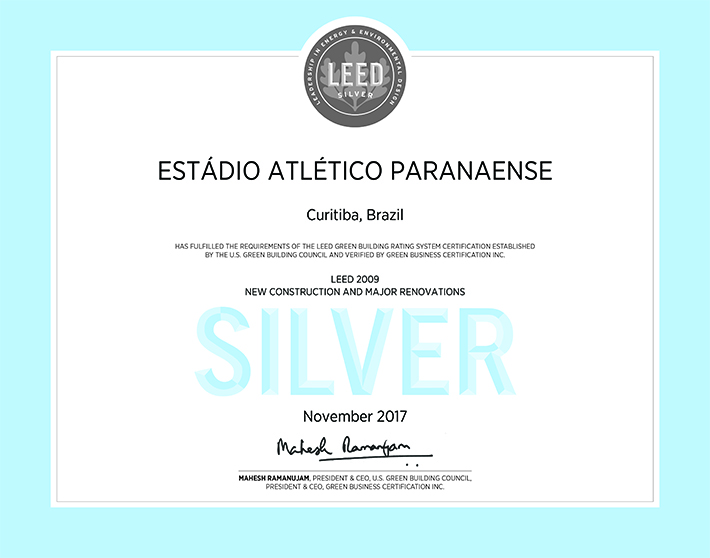 Estádio Atlético Paranaense recebe certificação internacional LEED
